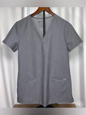 Figs Heather Gray V-Neck Scrub Top XS Lightweight Medical Uniform
